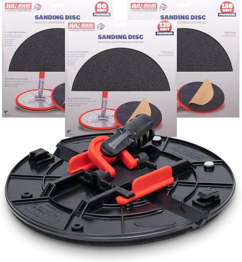 Walboard WAL-BOARD TOOLS Folding Radial Drywall Sander Kit, 9-inch, with 18 Sanding Discs 80/120/180 Grit, Wall and Corner Sanding, DTKRS2 - Image 1